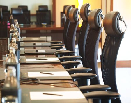A detail shot of a meeting room, select focus