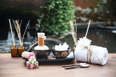 Spa massage and treatment on the wood, Thailand, select focusの写真素材