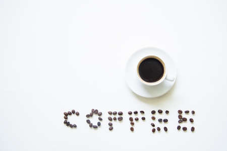 Coffee cup on wooden table white ,soft focusの写真素材