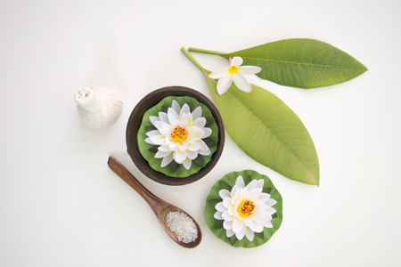 Spa Treatments and massage on wooden whiteの写真素材