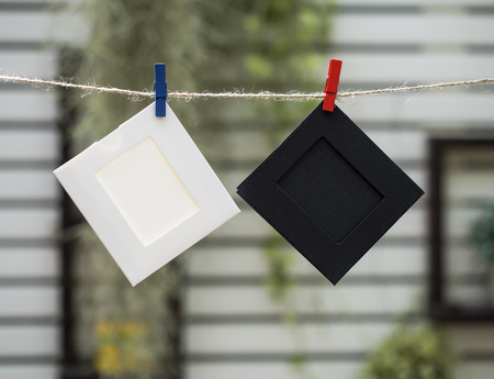 Photo Frames on Rope. background the nature, soft focusの写真素材