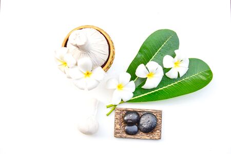Spa Treatments and massage on wooden whiteの写真素材