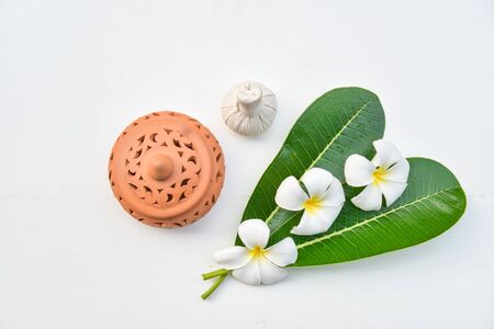 Spa Treatments and massage on wooden whiteの写真素材