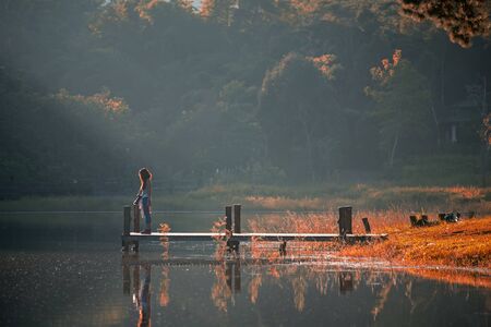 Morning in Pang Ung Lake,North of Thailand, is a tourist place where people come to vacation in the winterの写真素材