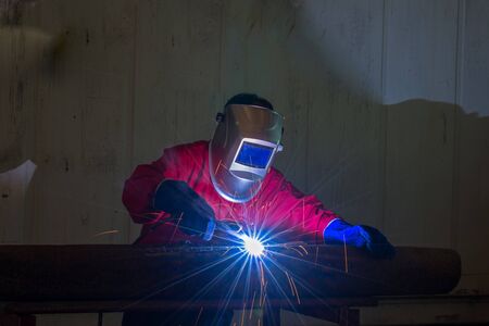 Pipe welding on the pipeline construction