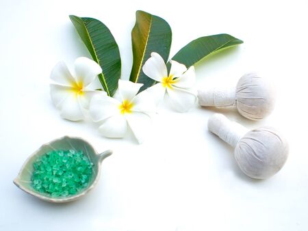 Spa massage compress balls, herbal ball and treatment  spa, Thailand, greenery tone 2017の写真素材