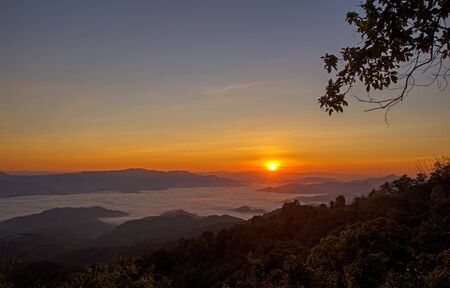 Beautiful sunrise in the morning on Viewpoint, Changmai , Thailandの写真素材