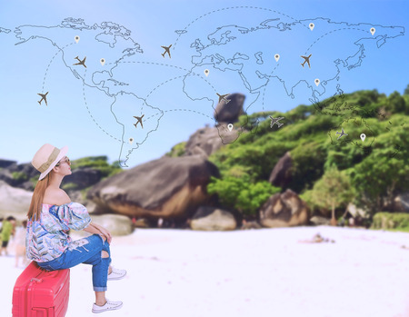Woman to travel summer on the beach Similan, Thailandの写真素材