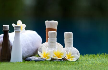 Spa massage compress balls, herbal ball and treatment  spa, Thailand, select focusの写真素材