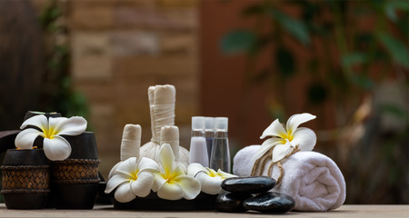 Spa massage compress balls, herbal ball and treatment  spa, Thailand, select focusの写真素材