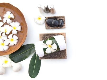 Spa Treatments and massage on wooden white, soft and select focusの写真素材