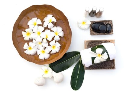 Spa Treatments and massage on wooden white, soft and select focusの写真素材