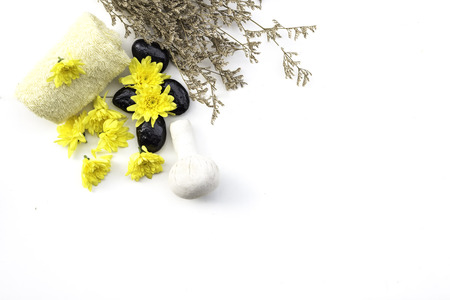 Spa Treatments and massage on wooden white, soft and select focusの写真素材