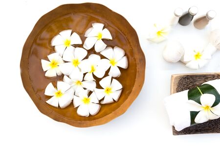 Spa Treatments and massage on wooden white, soft and select focusの写真素材