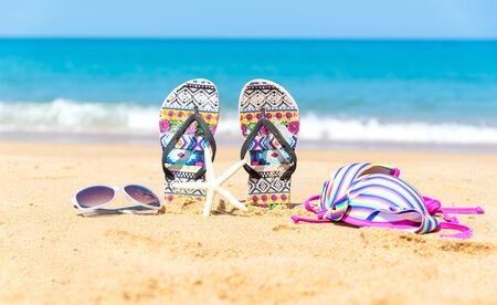 Beach accessories. Concept of summer vacations.の写真素材