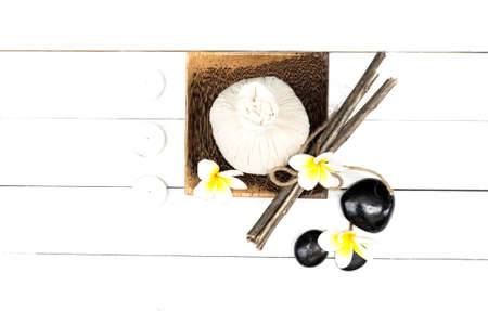 Spa Treatments and massage on wooden white, soft and select focusの写真素材
