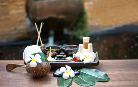 Spa massage compress balls, herbal ball and treatment  spa, Thailand, select focusの写真素材
