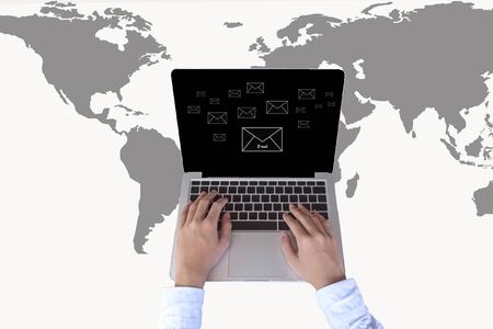 businessman hand pressing email letter on computer