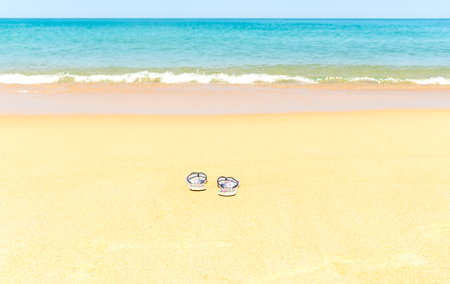 Slippers on beachの写真素材