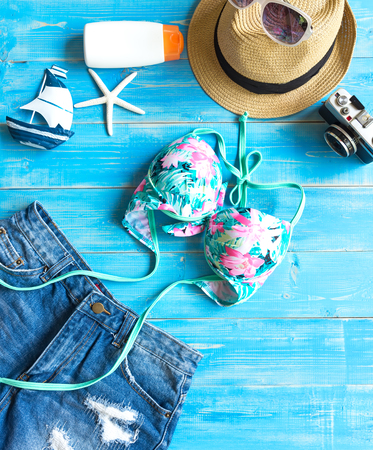 Women's summer beach clothes backgroundの写真素材