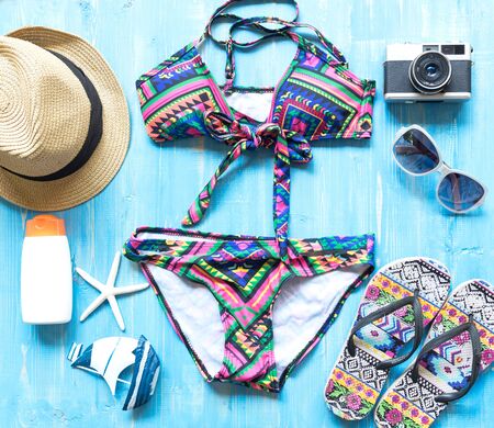 Women's summer beach clothes backgroundの写真素材
