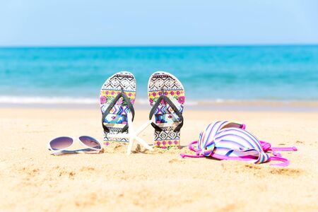 Beach accessories. Concept of summer vacations.の写真素材