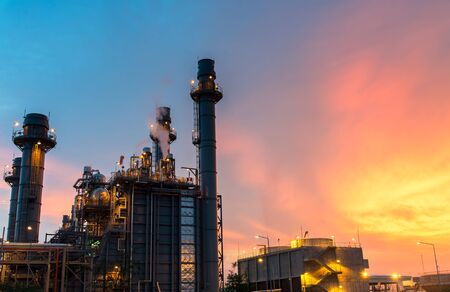 Petrochemical plant at twilightの写真素材