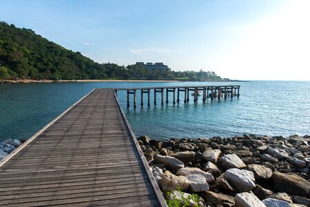 Wooden bridge to the oceanの写真素材
