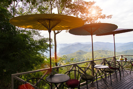 Sunset at Coffee Shop on the Hillの写真素材