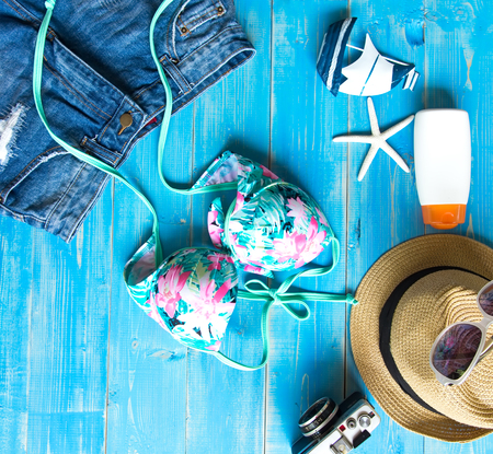 Women's summer beach clothes backgroundの写真素材