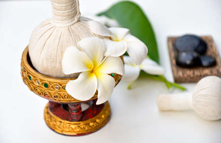 Spa Treatments and massage on wooden white, soft and select focusの写真素材