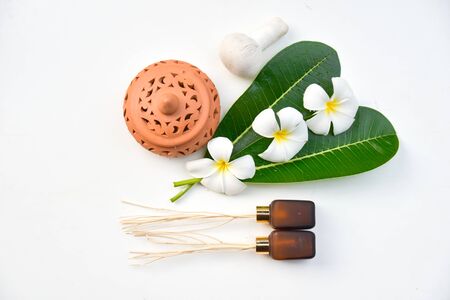 Spa Treatments and massage on wooden white, soft and select focusの写真素材