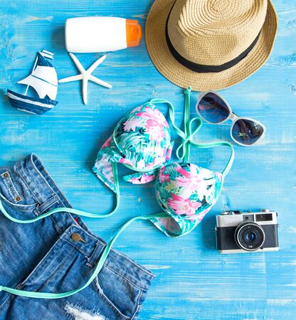 Women's summer beach clothes backgroundの写真素材