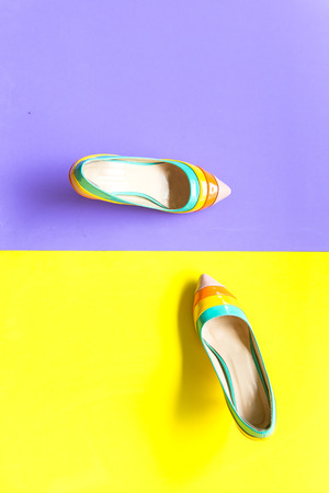 Collection of women's shoes on colourful backgroundの写真素材