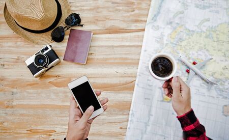 Travel planning concept on mapの写真素材