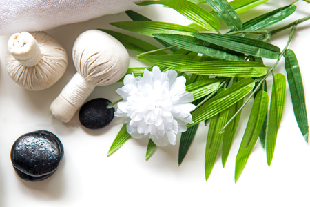 Spa Treatments and massage on wooden white, select and soft focusの写真素材