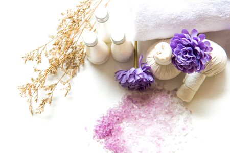 Spa Treatments and massage on wooden white, select and soft focusの写真素材