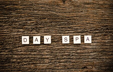Day spa word collected of old wooden elements with the lettersの写真素材