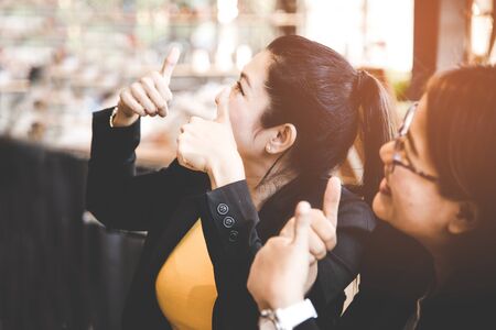 Business women celebrating good project results,business growth, select focus. Business Conceptの写真素材