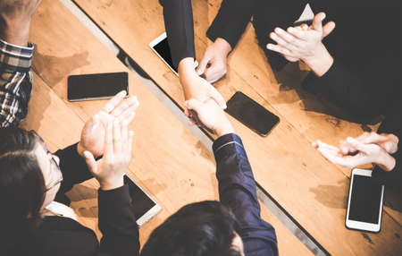 Business handshake at meeting or negotiation in the office. Partners are satisfied because meeting technology connection and sign contract.  Business Concept.の写真素材