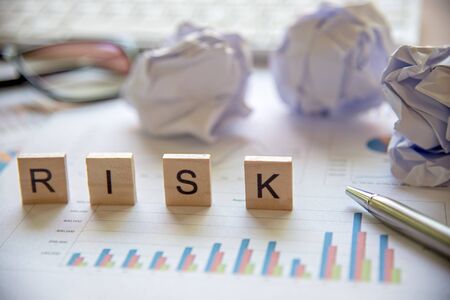 Words of business Risk concepts collected in crossword with wooden cubes. Business Conceptの写真素材