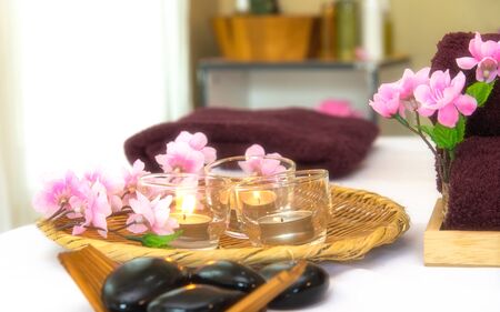 Spa Thai setting for aroma therapy with flower on the bed, relax and healthy care, soft and select focus. Healthy Conceptの写真素材