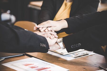 Business partner people joining hand after contract finished meeting. Teamwork Concept.