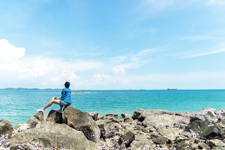 Happy and relax woman on the beach in summer day.  Travel Conceptの写真素材