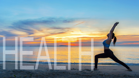 Healthy Good.  Meditation yoga lifestyle woman silhouette on the Sea sunset, relax vital. Healthy...