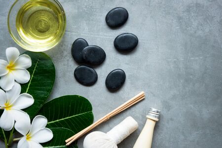 Spa beauty massage health wellness background.Â  Spa Thai therapy treatment aromatherapy for body woman with flower nature candle for relax and summer time, top view.Â  Lifestyle and cosmetic Conceptの写真素材