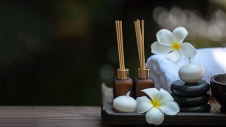 Thai Spa.  Massage spa treatment aroma for healthy wellness and  relax. Spa Plumeria flower for body therapy.  Lifestyle Healthy Conceptの写真素材
