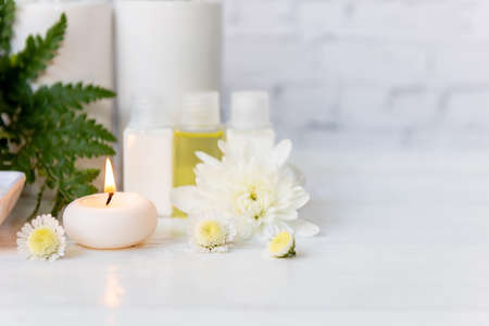 soft focus. Spa beauty massage health wellness. Spa Thai therapy treatment aromatherapy for body woman with white flower nature candle for relax and healthy care.Â  Lifestyle and cosmetic Conceptの写真素材