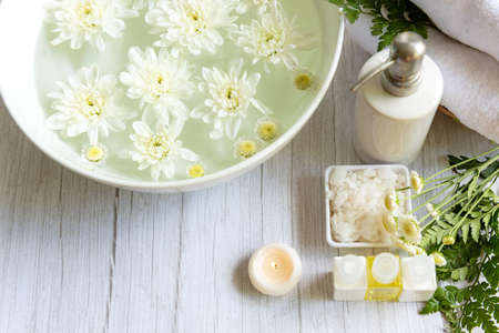Spa beauty massage health wellness. Spa Thai therapy treatment aromatherapy for body woman with white flower nature candle for relax and healthy care.Â  Lifestyle and cosmetic Conceptの写真素材