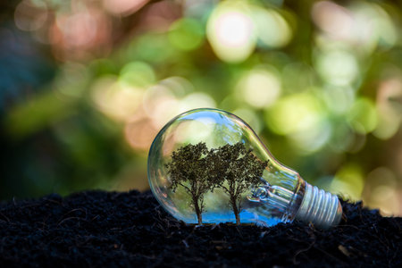 Saving energy and environment.Â  Tree growth in light bulb for saving Ecology energy nature. Eco...